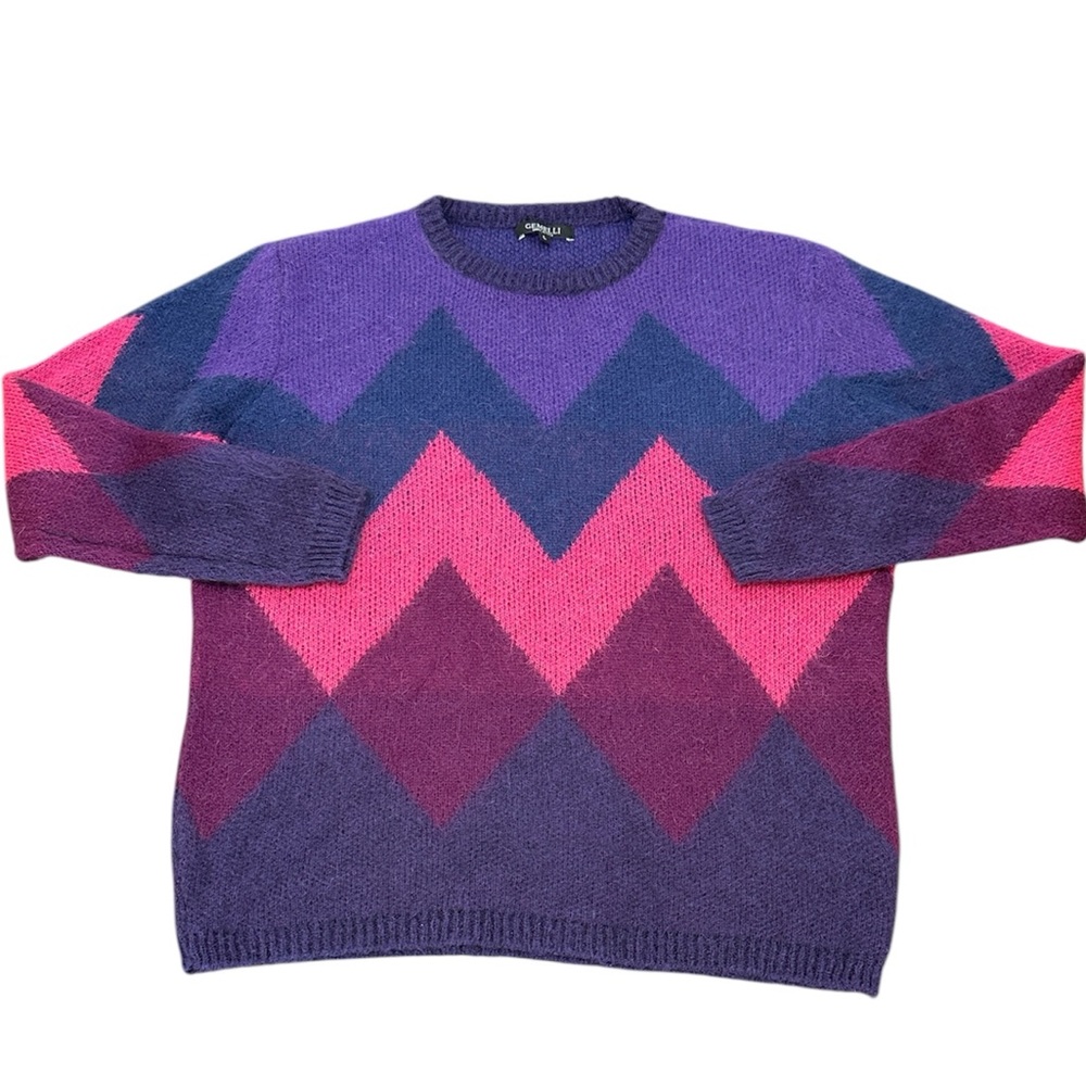 Gemelli Italy Purple/pink Colorblock Chevron‎ Mohair Blend Pull Over Sweater L